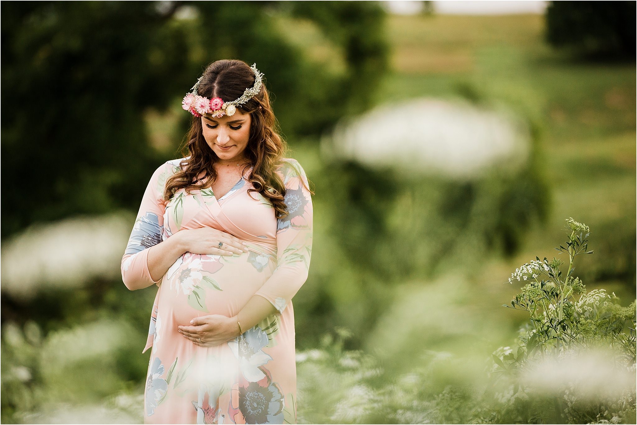 pregnant wonam with flower crown at Pittsburgh Farm