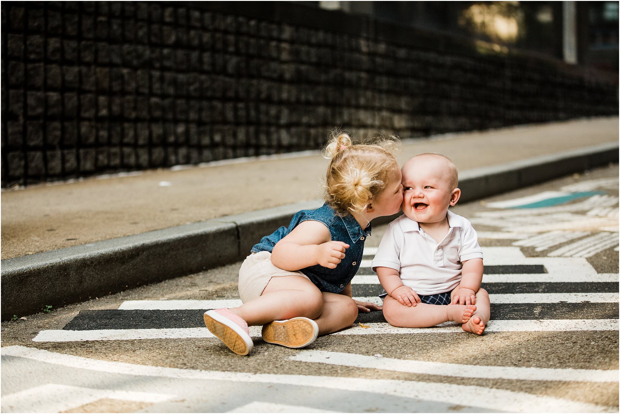 sibling photo on strawberry Way in Pittsburgh