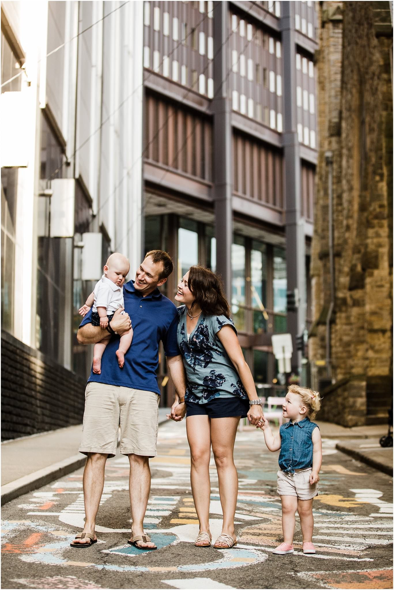 family photo on Strawberry Way in Downtown Pittsburgh