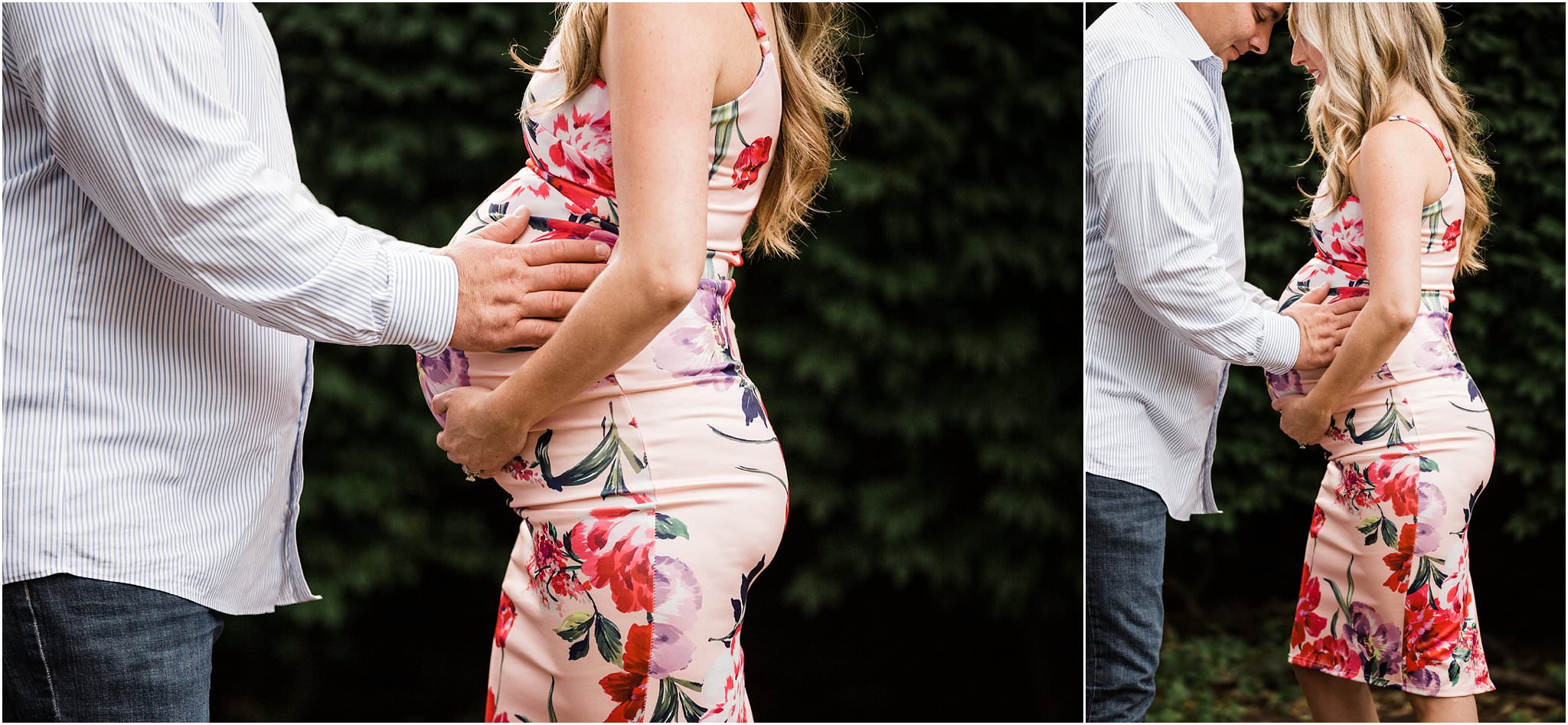 floral maternity dress bump photos with husband