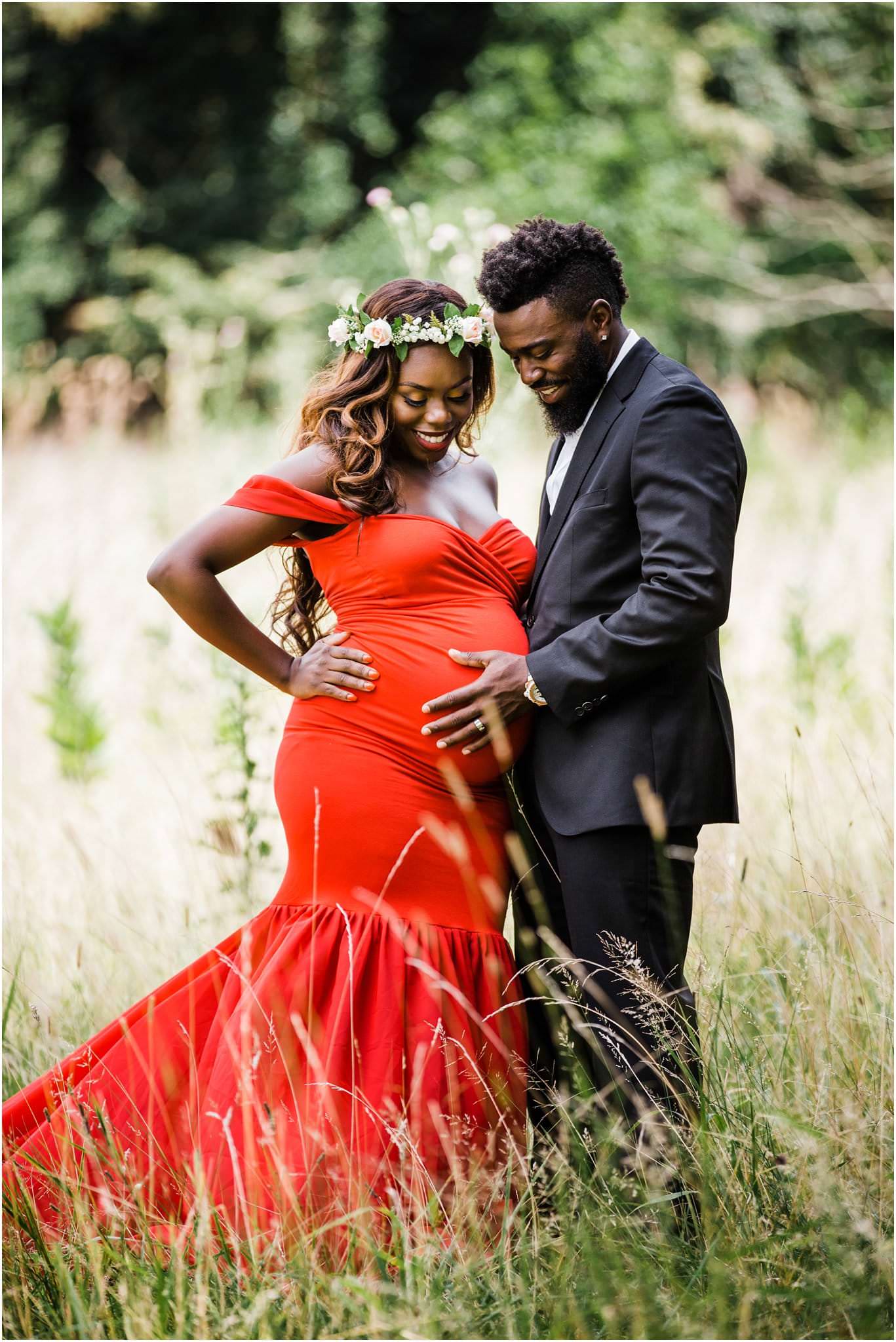 Glam red dress and flower crown