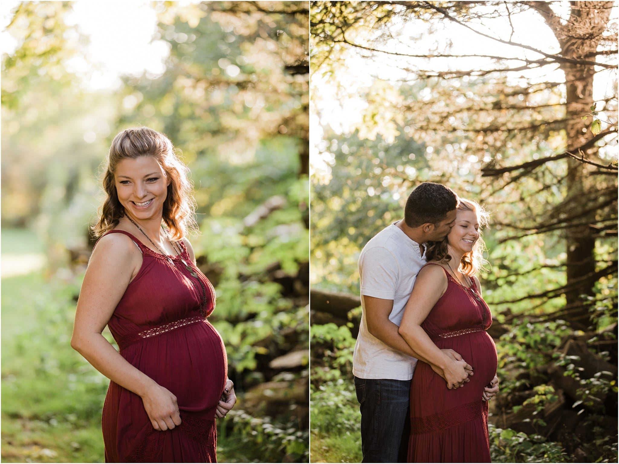 couples maternity photos at golden hour