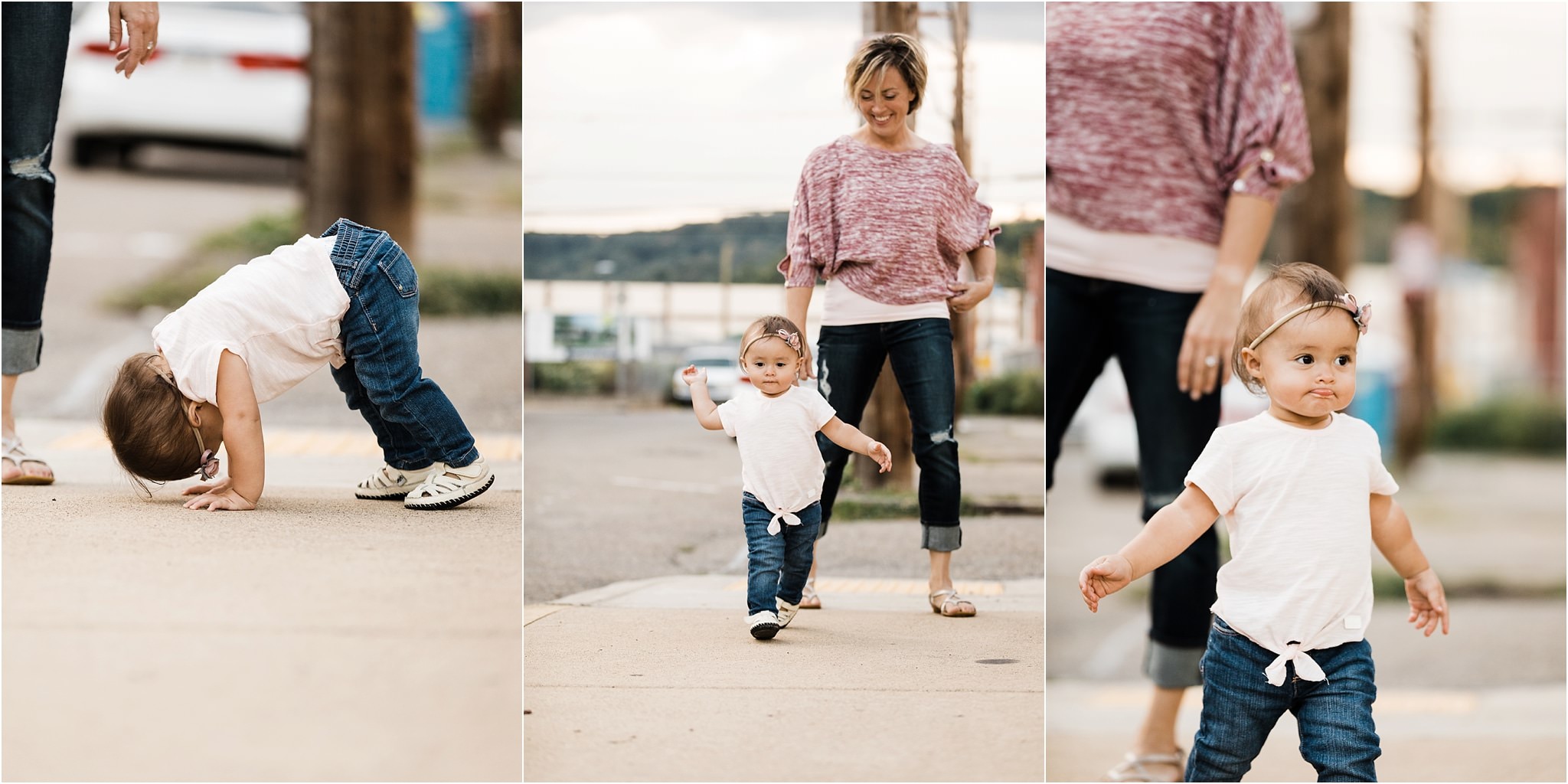 baby girl doing yoga and walking