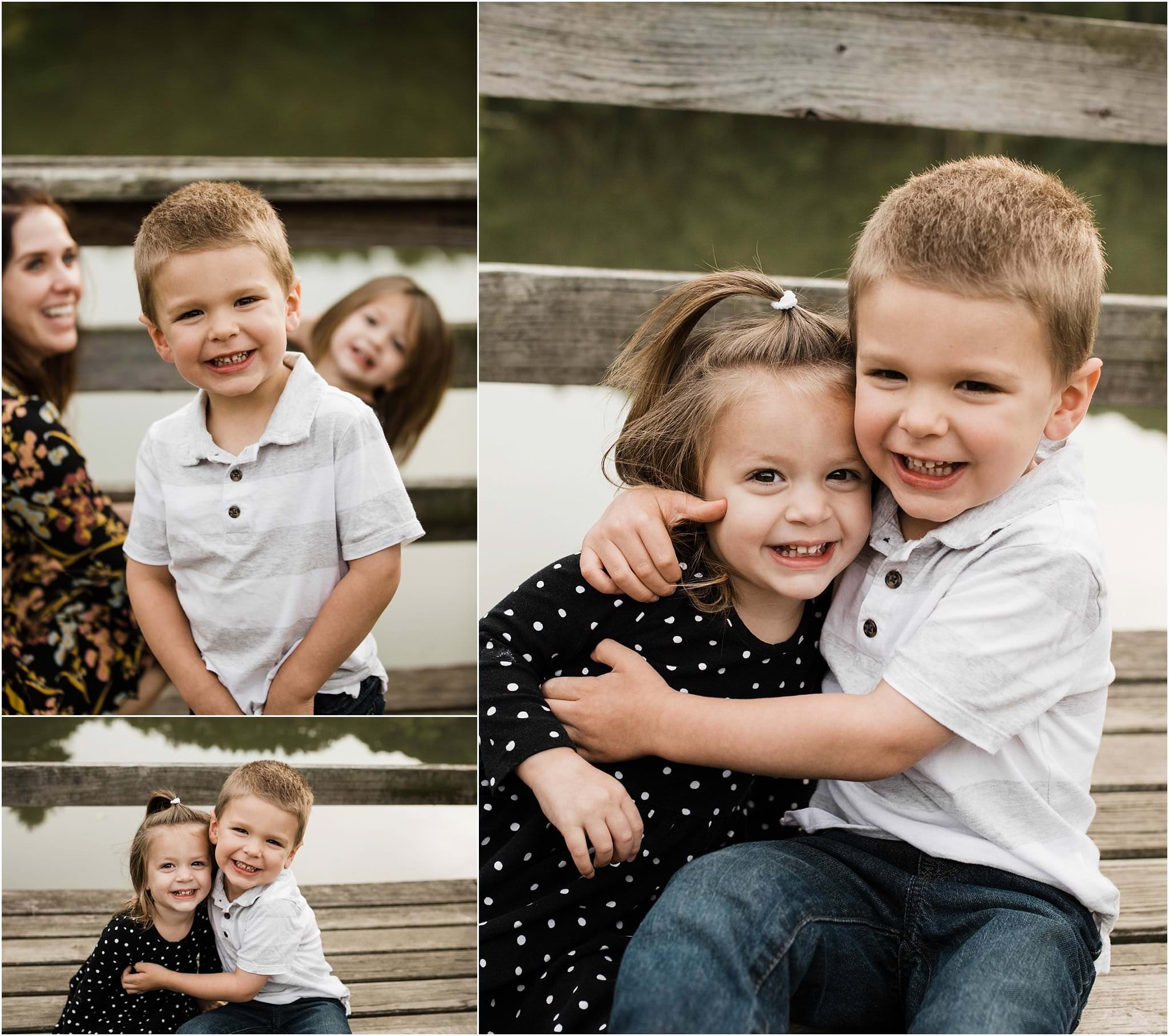 photos of siblings hugging and smiling 