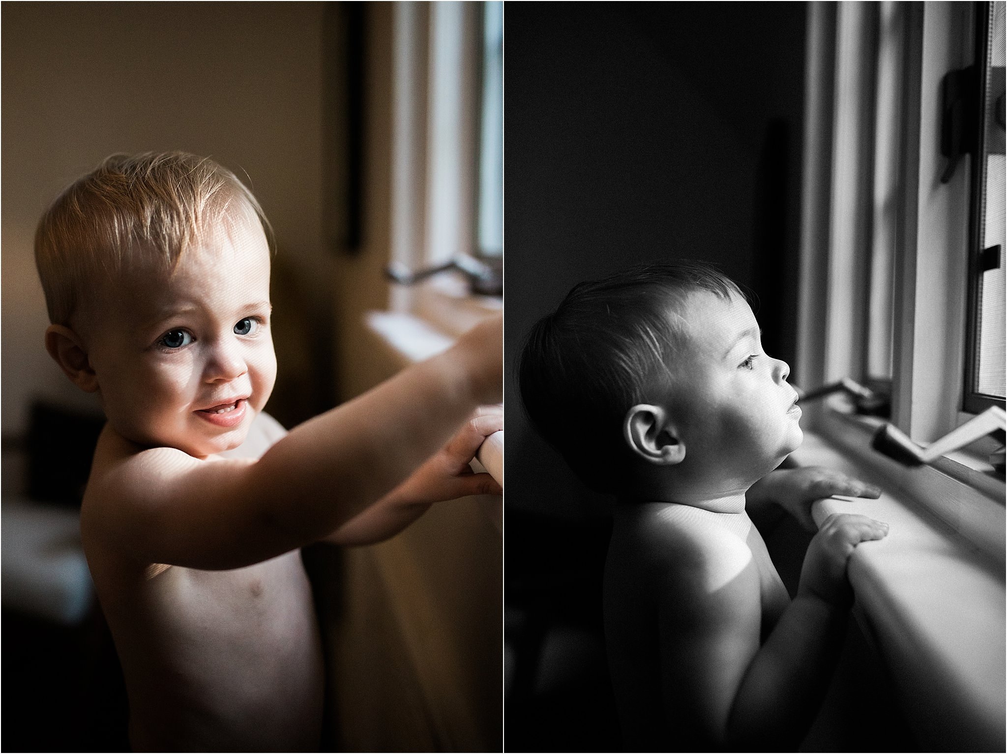 toddler boy at the window in his room