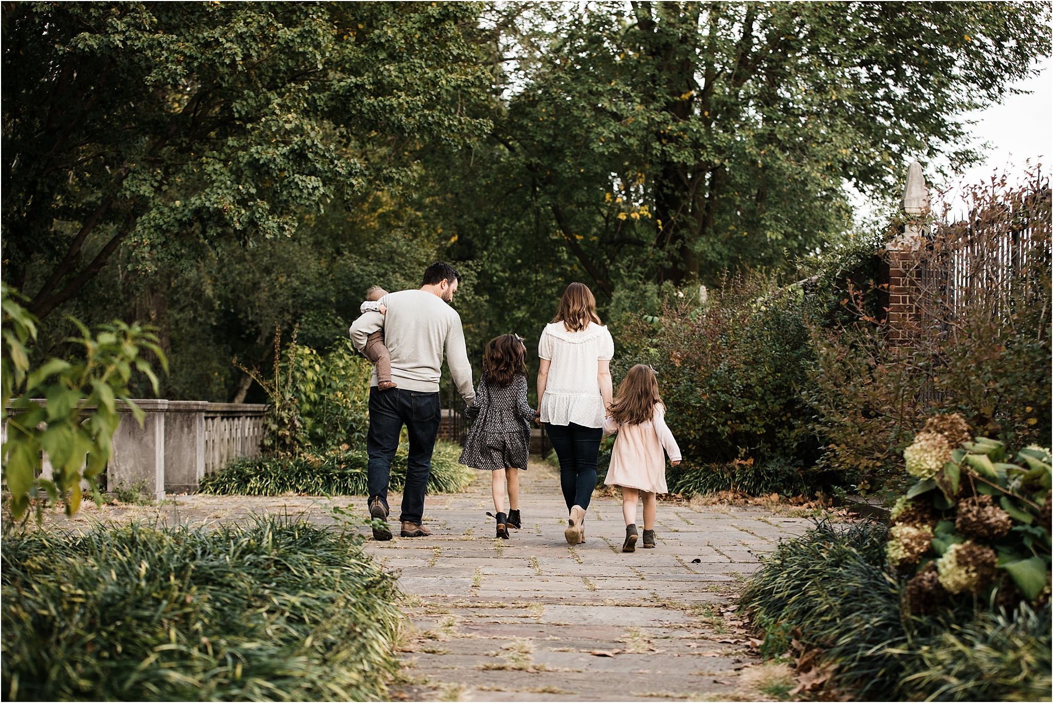 Pittsburgh family walking in a park 