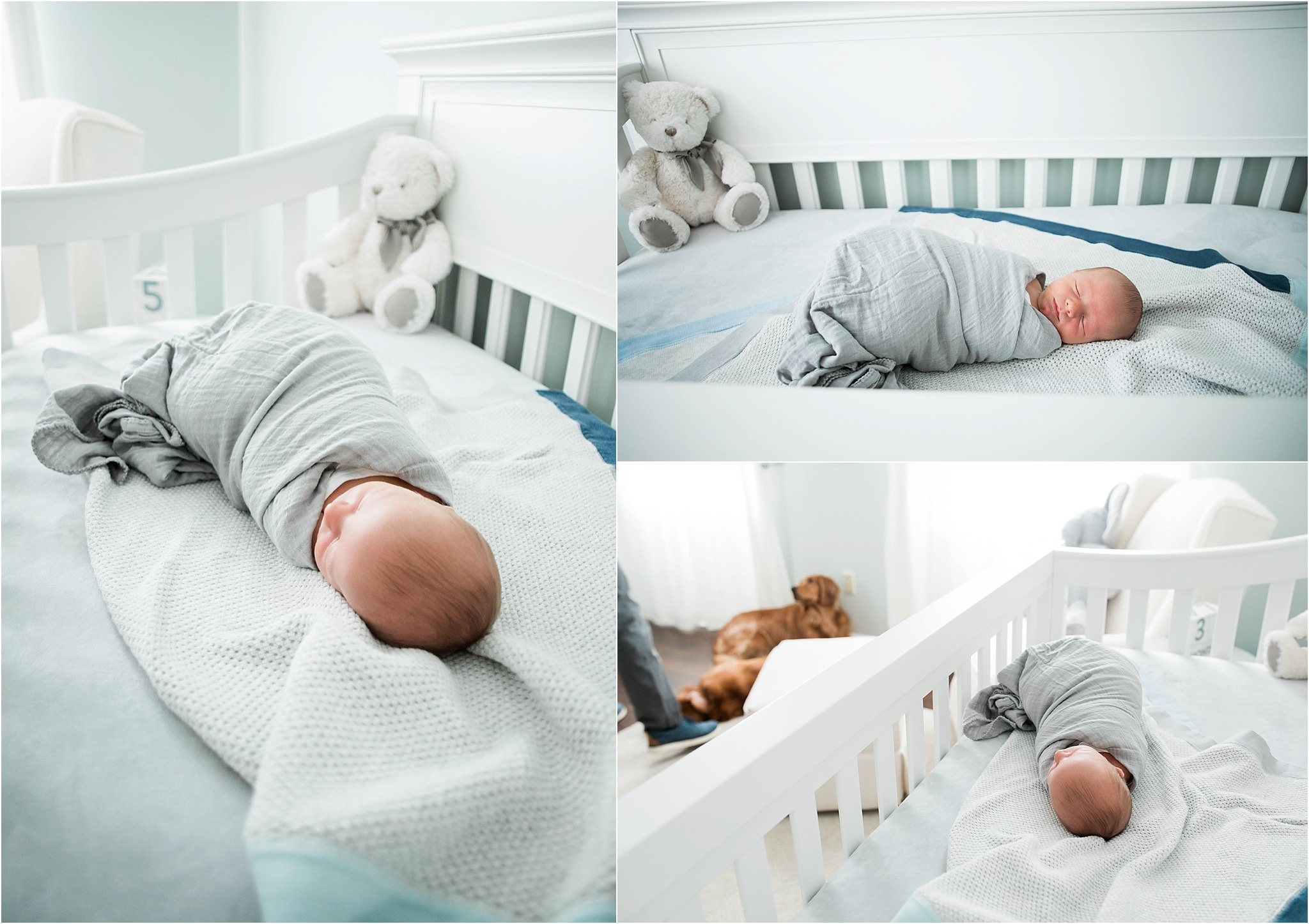 newborn swaddled sleeping in crib