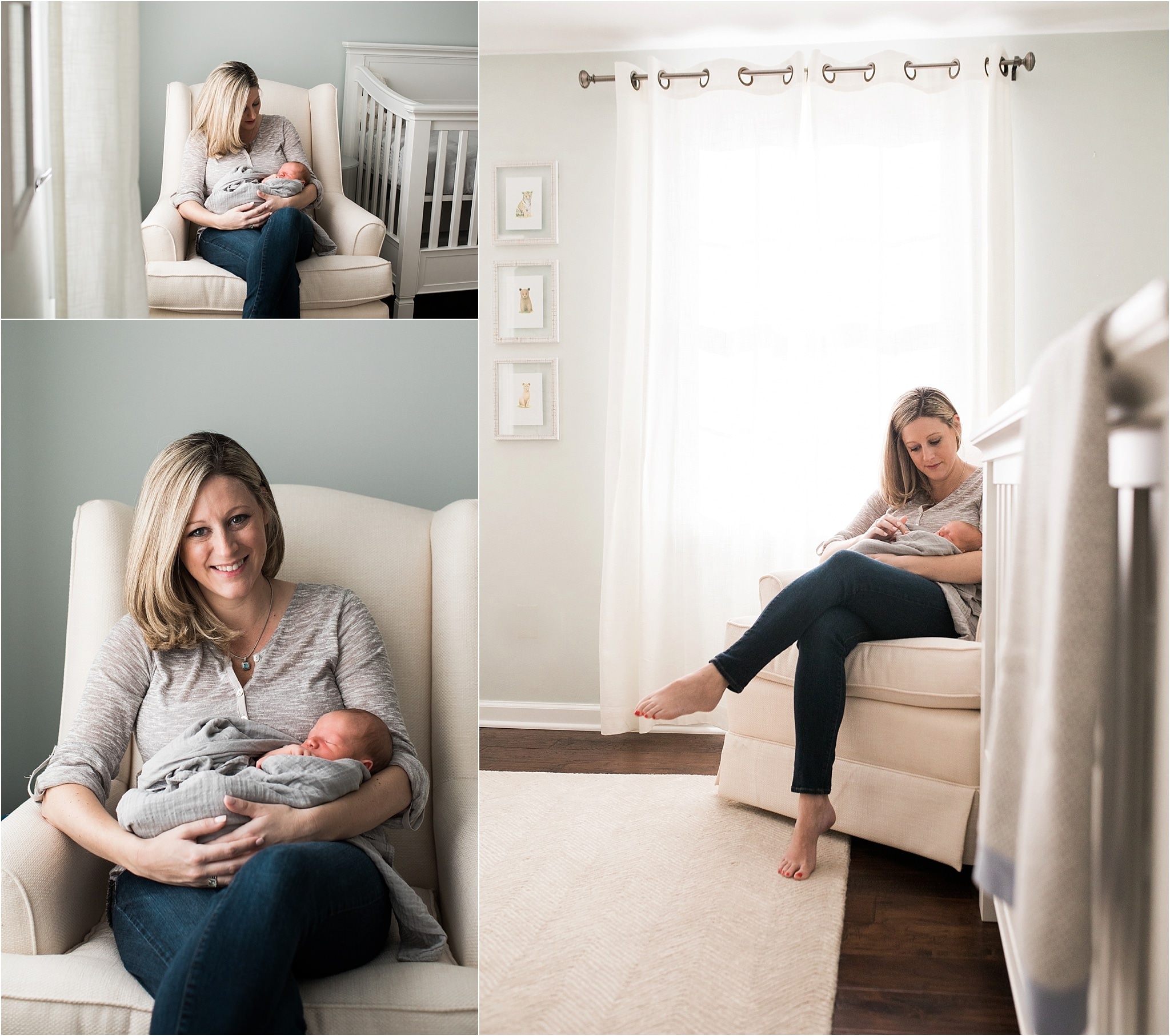 mother holding son at in home newborn session