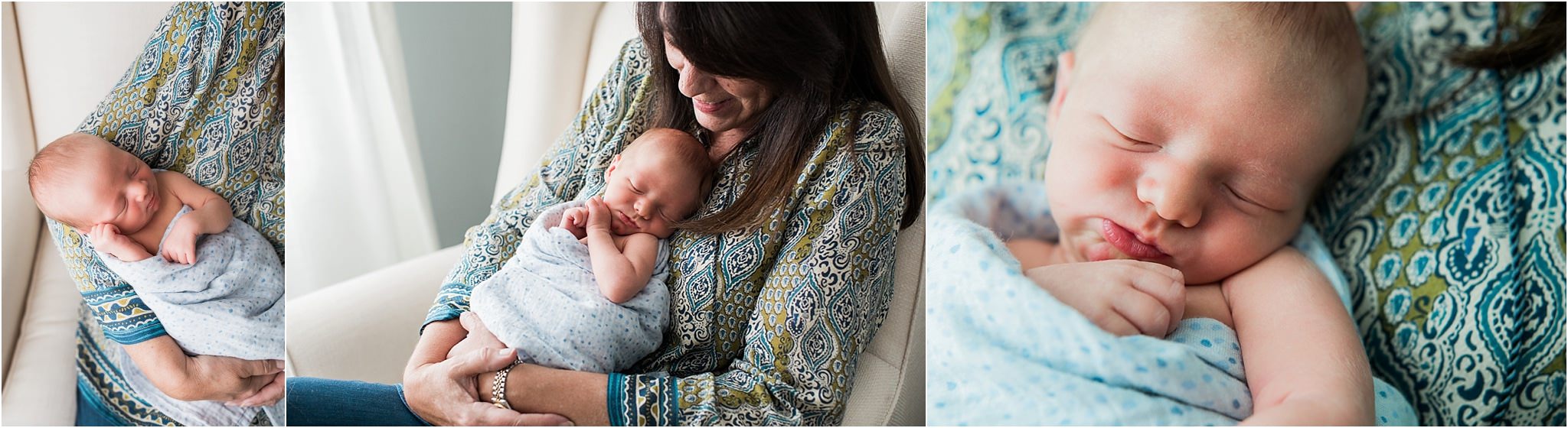 grandmother holding son at in home newborn session