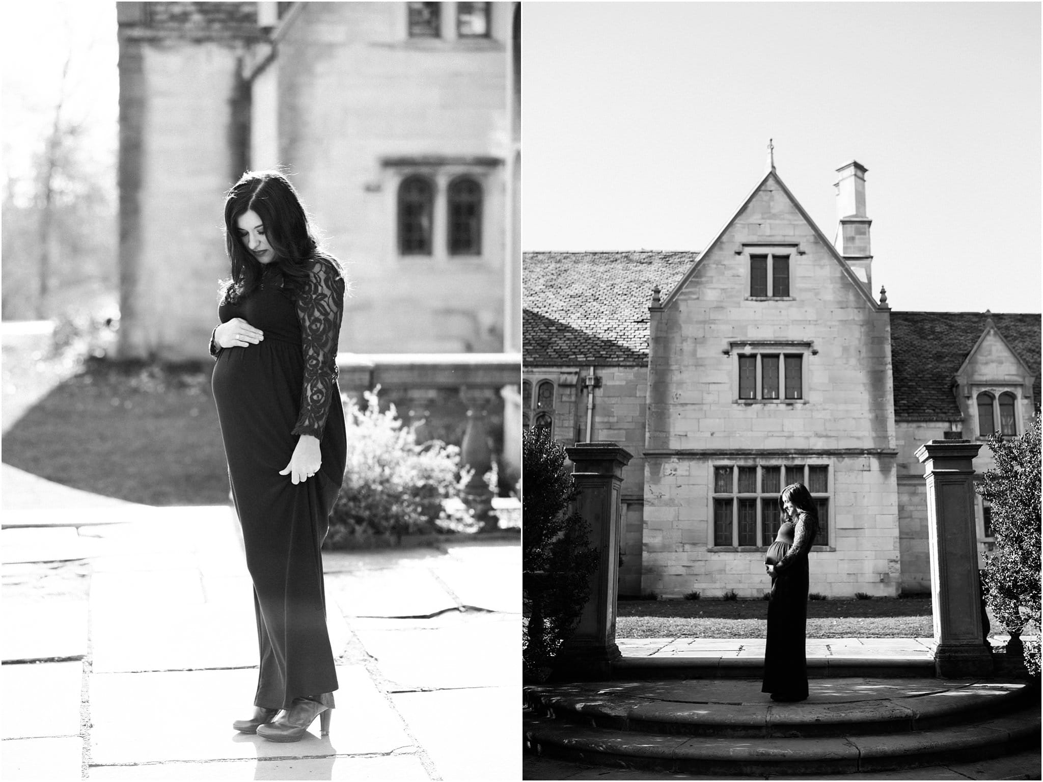 black and white maternity photos at hartwood acres