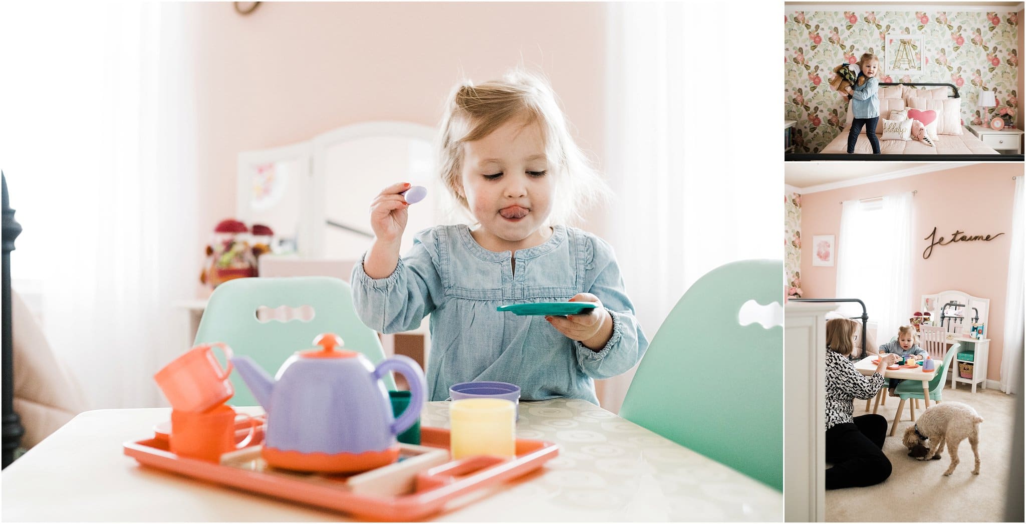 Big sister playing in room during family newborn session