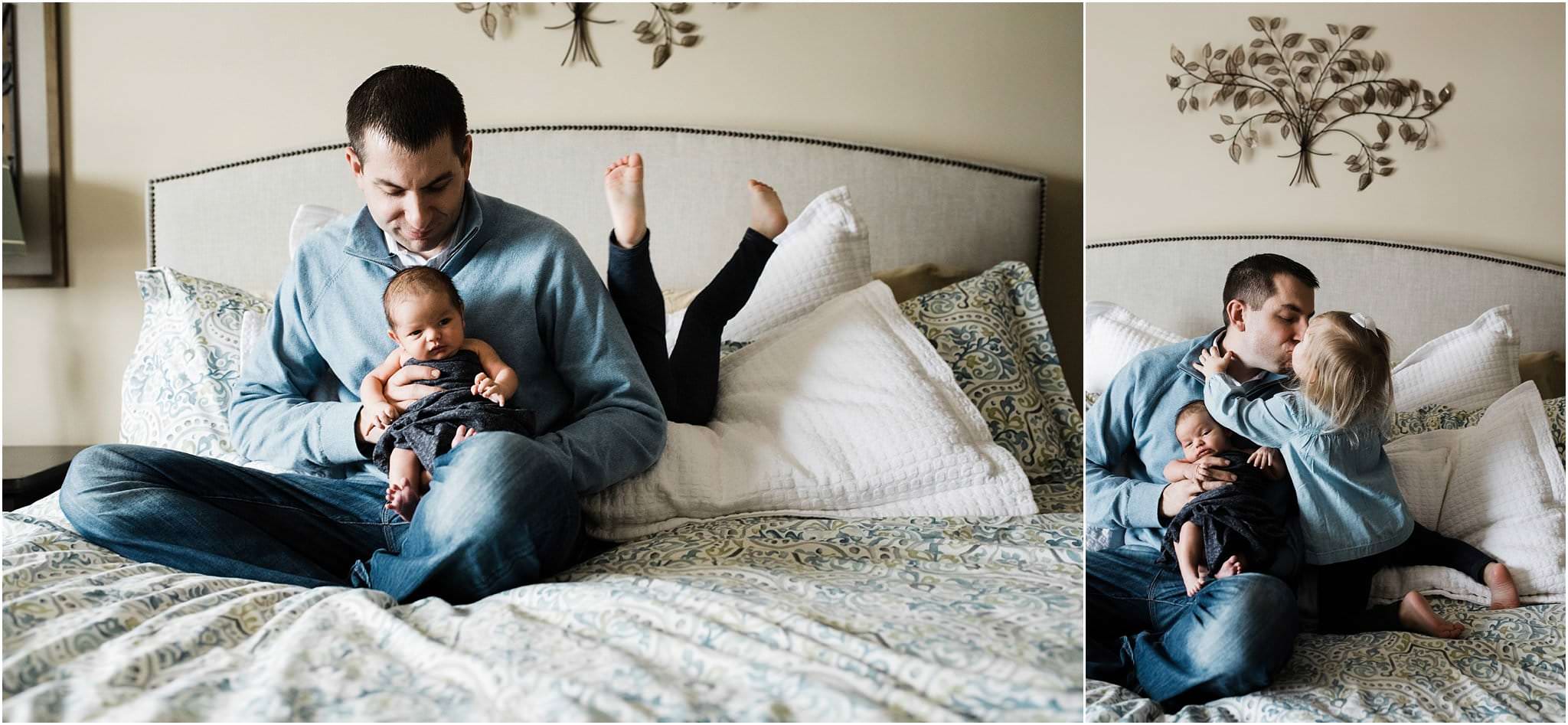 photos of father with newborn and toddler