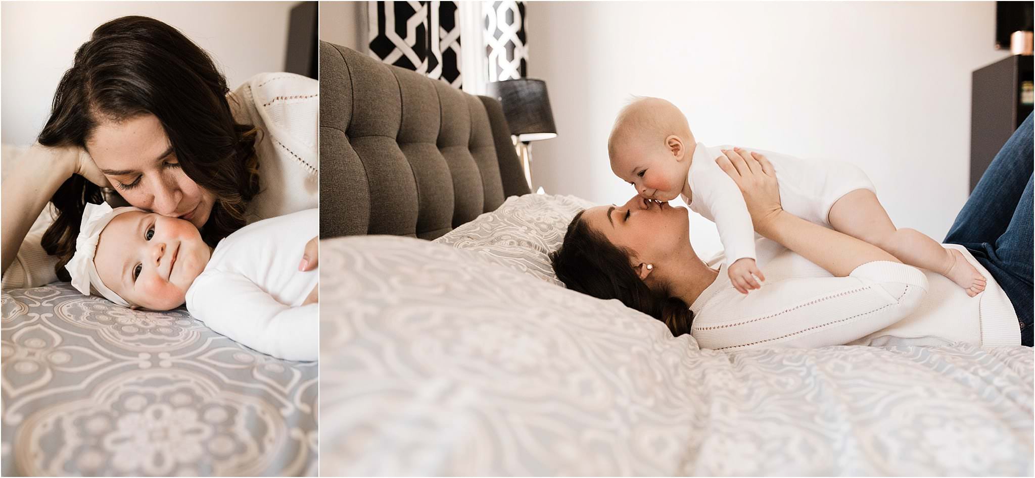 mother kissing 6 month old