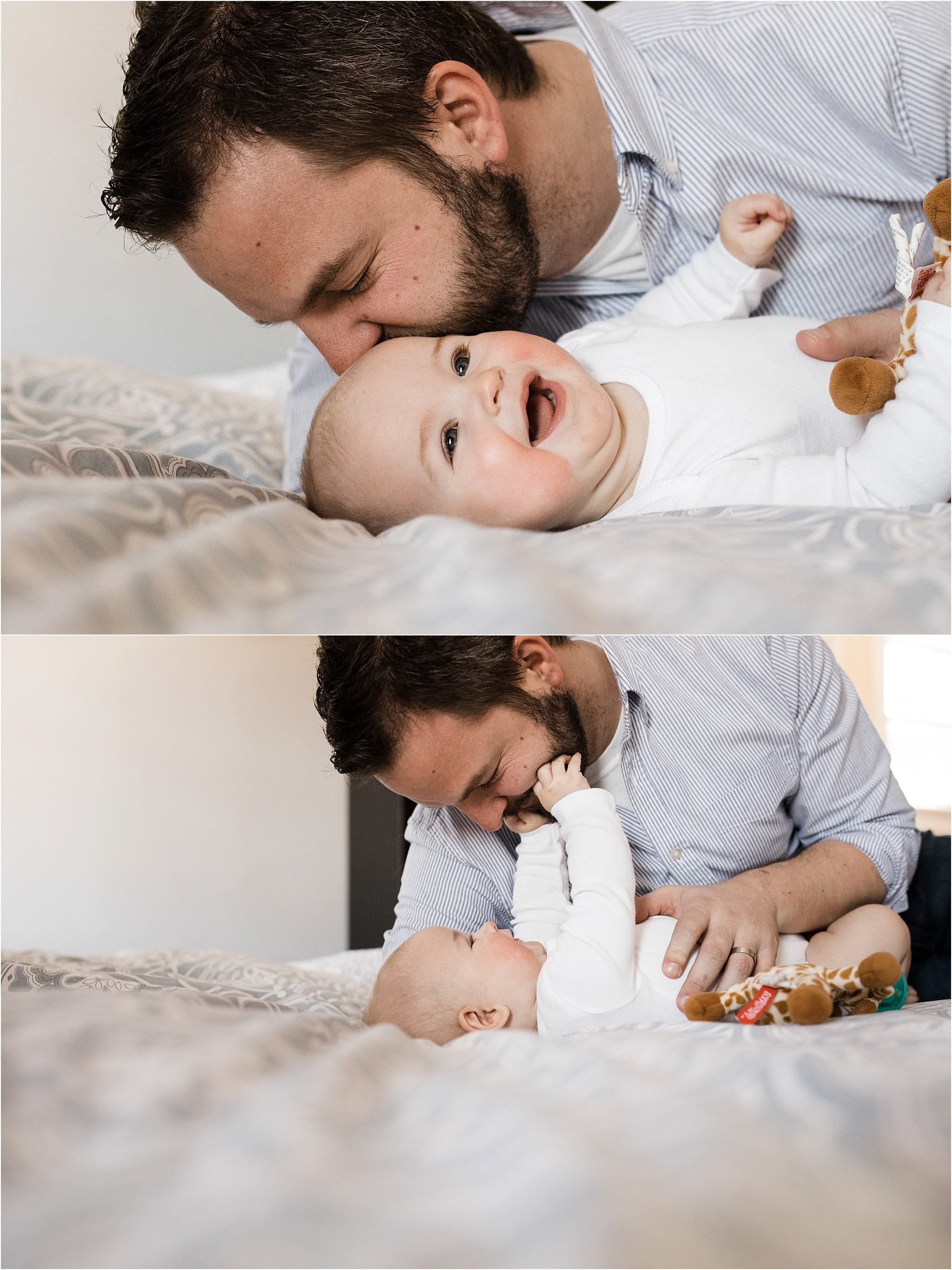 father kiss and laughing with 6 month old