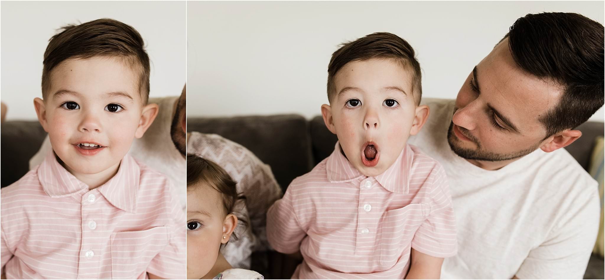 toddler boy being silly during family photos