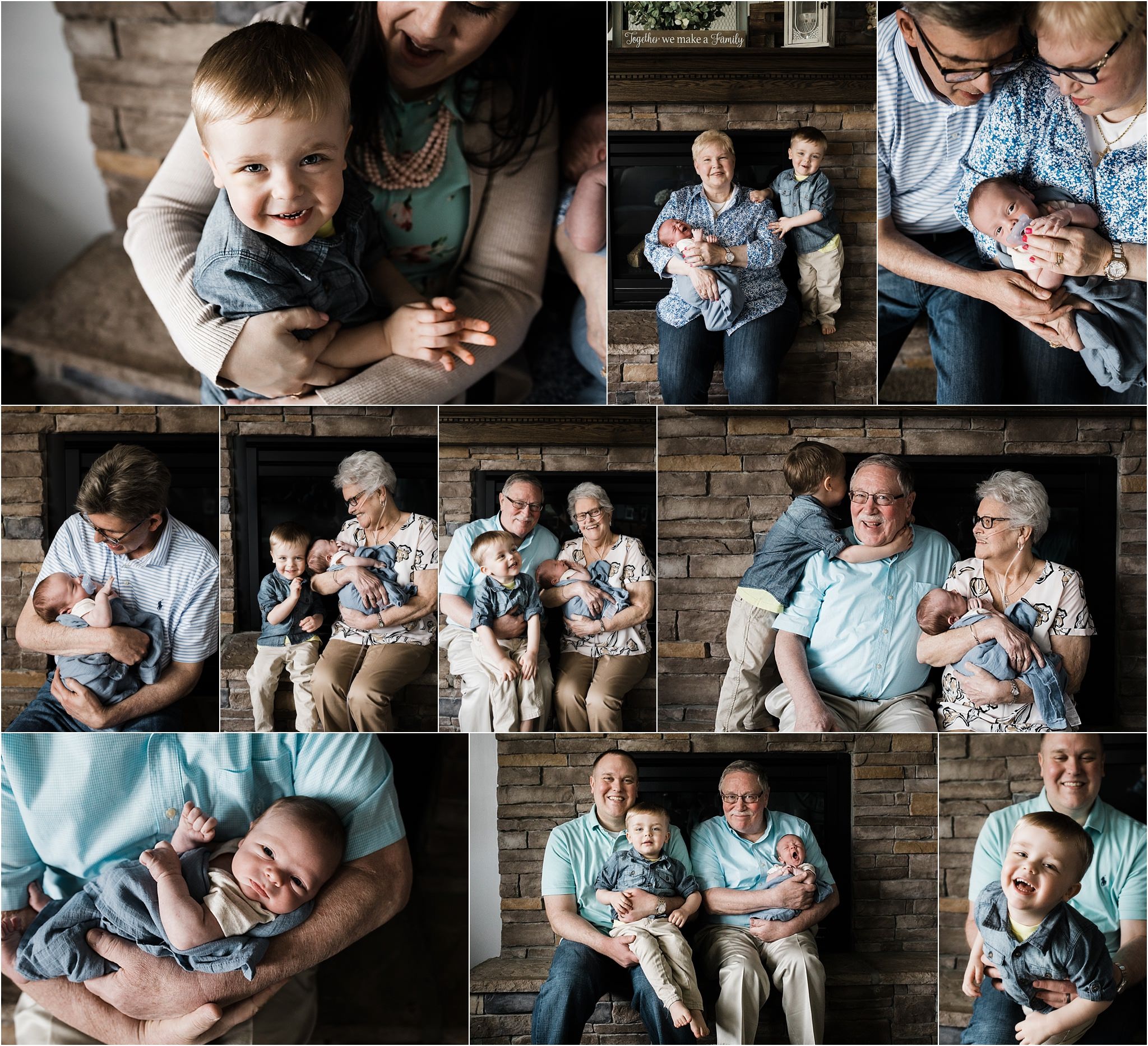 grandparents with grandchildren at home newborn session