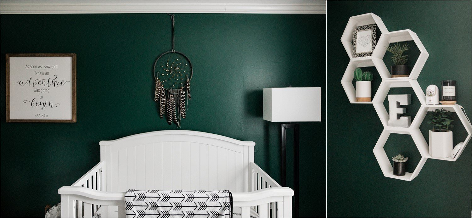 nursery with hunter green accent wall