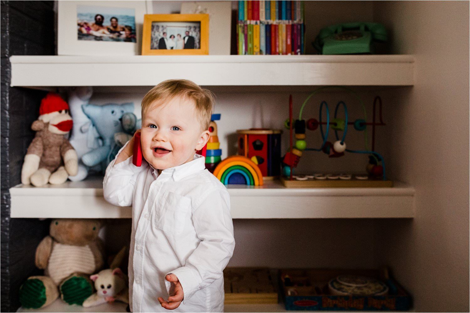 toy filled play during Family photos at home