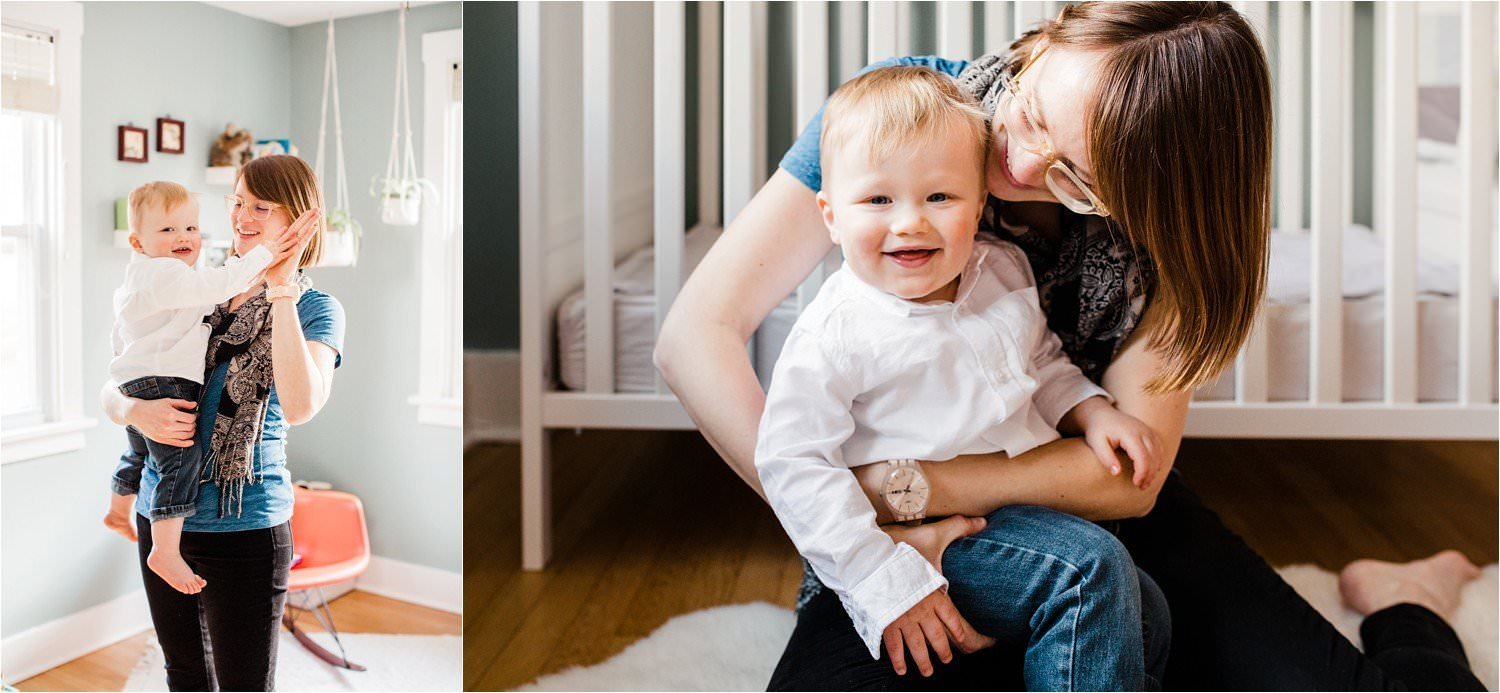 parents and child playful interacting during family photo session