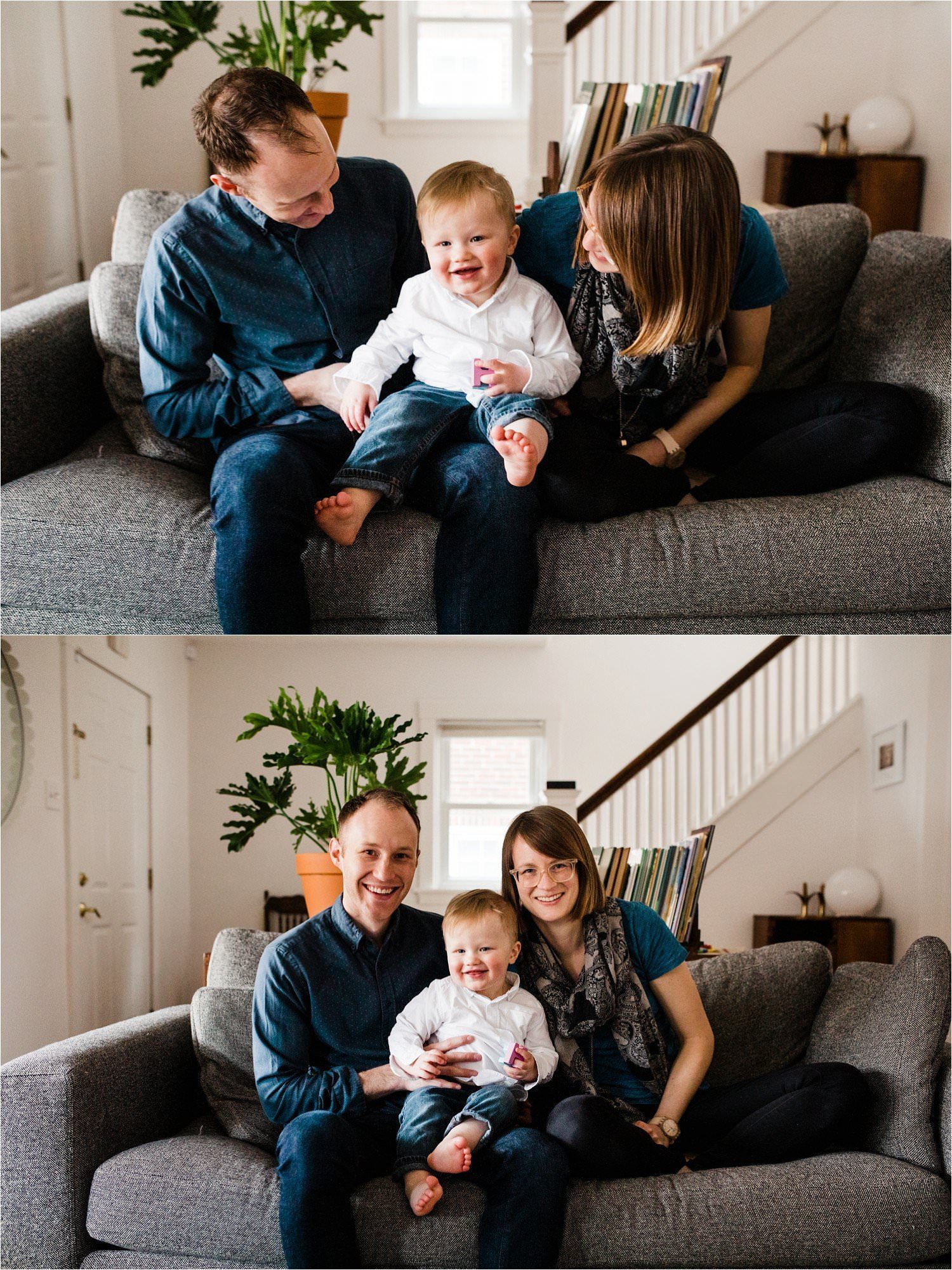 Family photos at home in living room