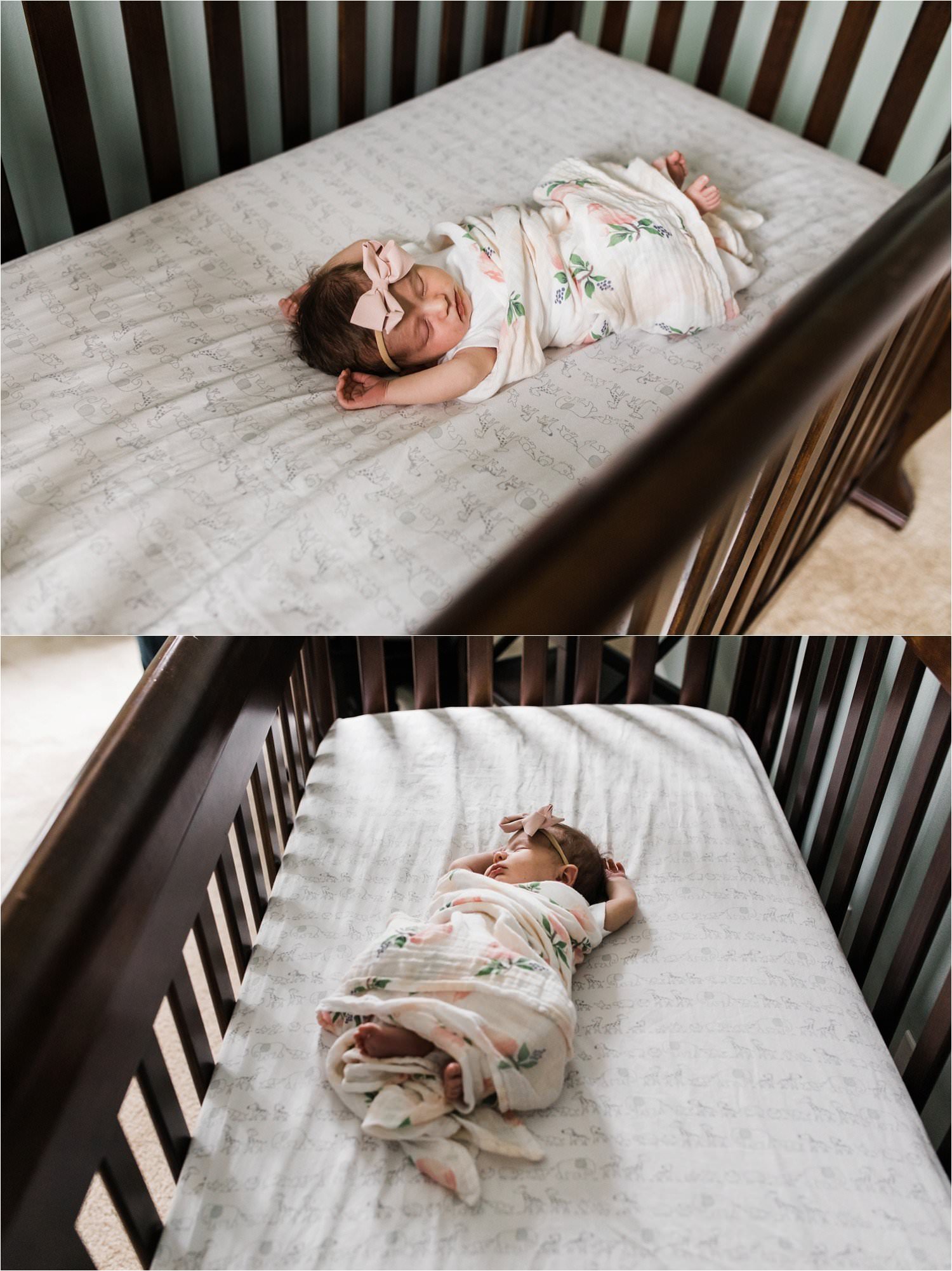 newborn baby sleeping in crib