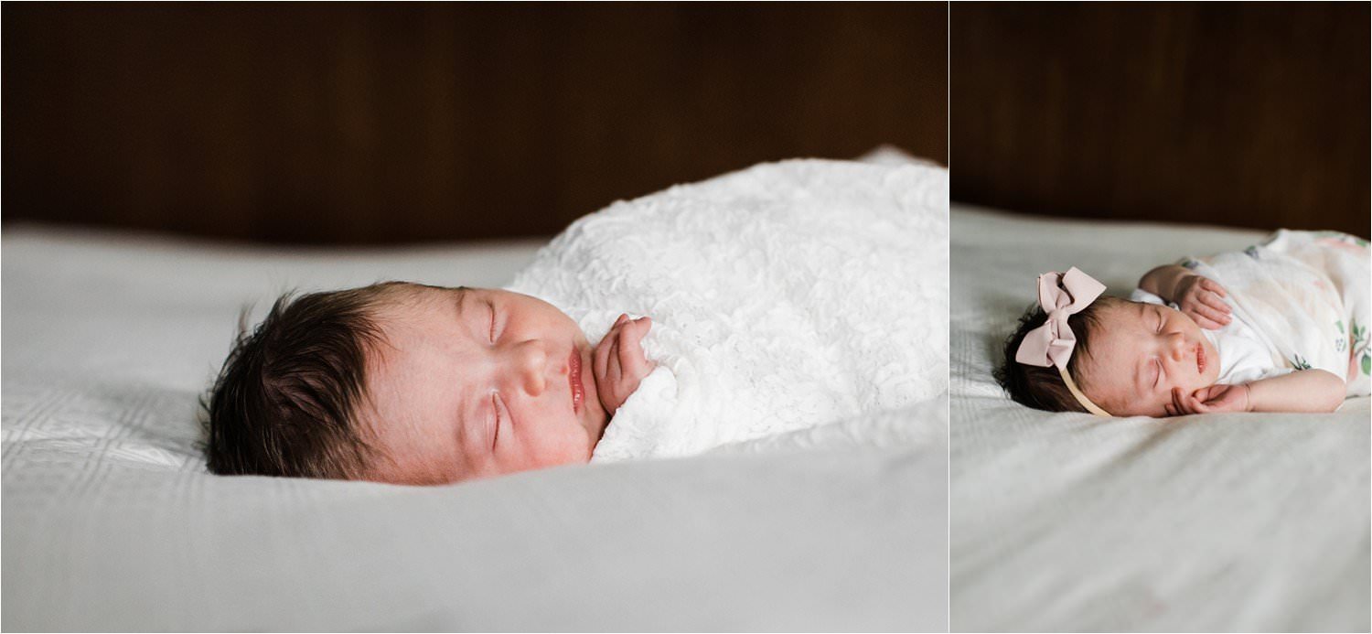 sleeping newborn in a swaddle