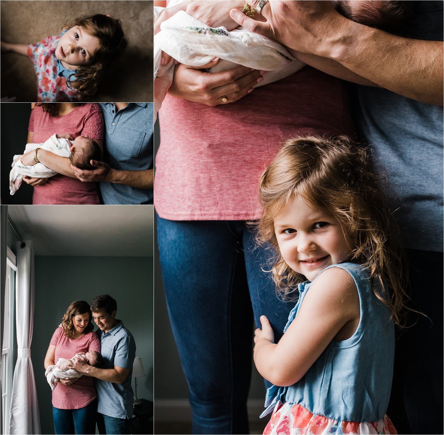 candid photos of a family being together with newborn baby