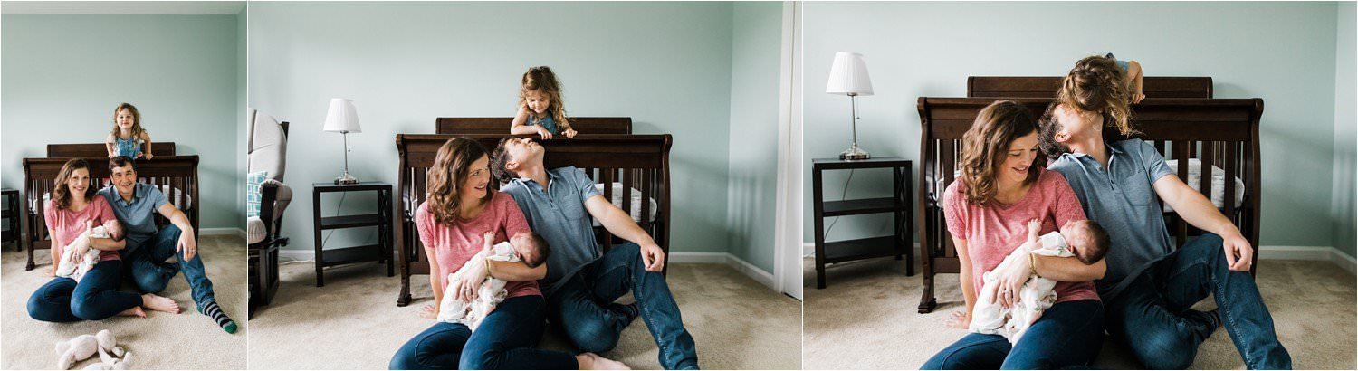 casual family photos at home with newborn