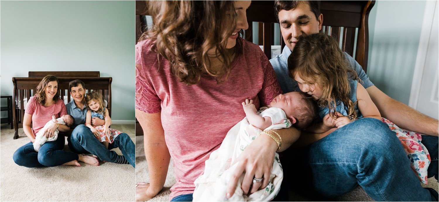 casual family photos at home with newborn