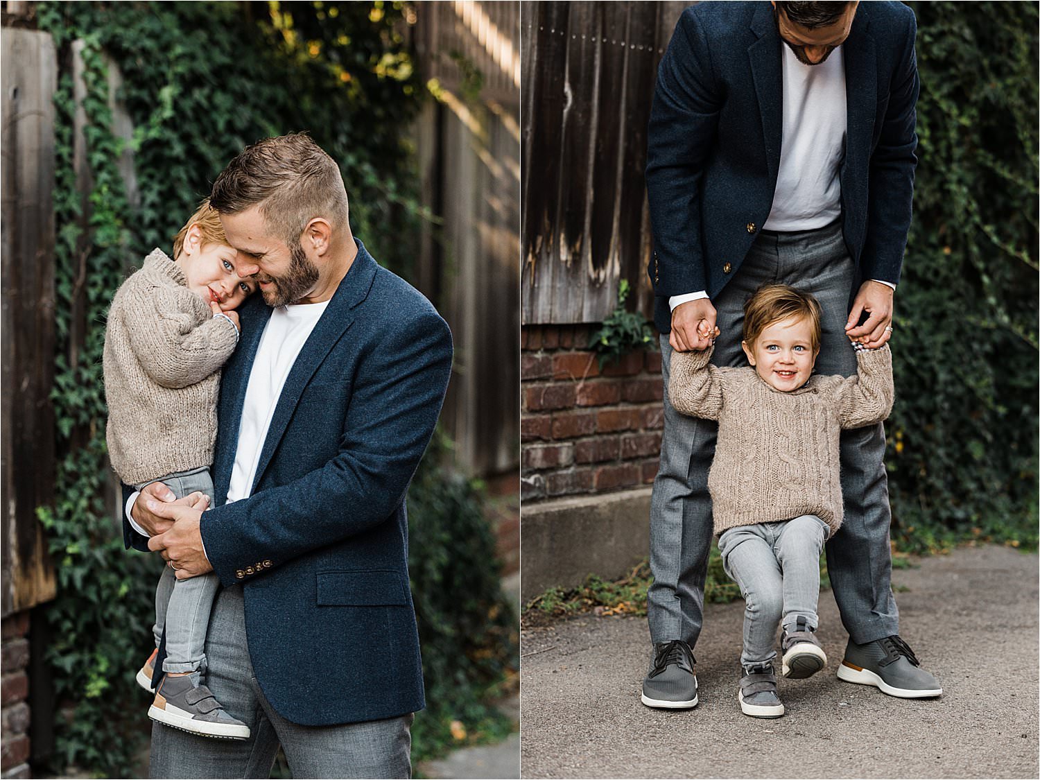 Shy kid warms up for family photos