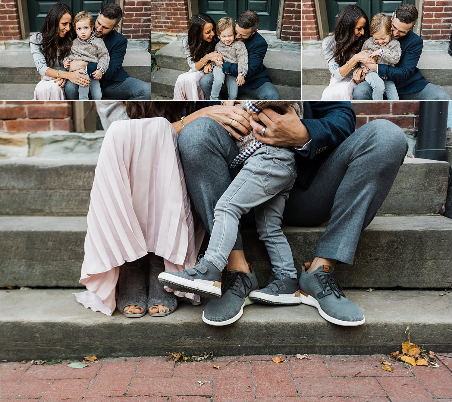 photos of family snuggled on stoop